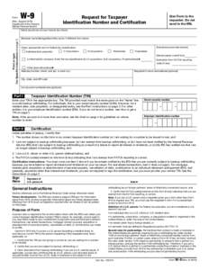 W-9  Form (Rev. AugustDepartment of the Treasury Internal Revenue Service