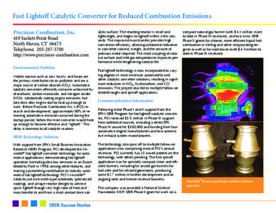 Fast Lightoff Catalytic Converter for Reduced Combustion Emissions Precision Combustion, Inc. 410 Sackett Point Road