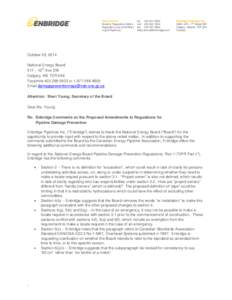 Enbridge Comments on the Proposed Amendments to Regulations for Pipeline Damage Prevention - 20 October 2014