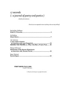 17 seconds ( : a journal of poetry and poetics ), first issue fall 2008