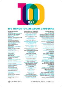 100 THINGS TO LIKE ABOUT CANBERRA AUSTRALIAN NATIONAL UNIVERSITY AUSTRALIAN PARLIAMENT HOUSE AUSTRALIAN WAR MEMORIAL BEAUTIFUL, CRISP, SUNNY