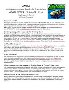 AMRA Abingdon Marina Residents’ Association NEWSLETTER : SUMMER 2011 Keeping you informed WWW.AMRA.org.uk