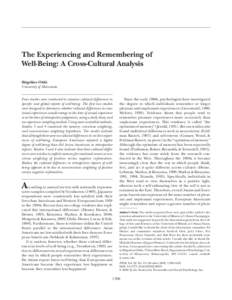 PERSONALITY AND SOCIAL PSYCHOLOGY BULLETIN Oishi / REMEMBERING The Experiencing and Remembering of Well-Being: A Cross-Cultural Analysis