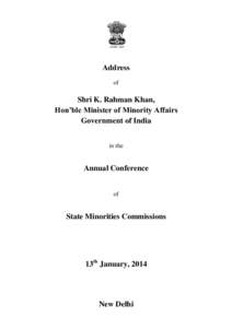 Address of Shri K. Rahman Khan, Hon’ble Minister of Minority Affairs Government of India