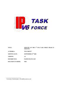 1  TITLE: MINUTES OF THE 1ST IPv6 TASK FORCE PHASE II MEETING