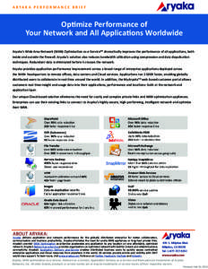 A R YA K A P E R F O R M A N C E B R I E F  Optimize Performance of Your Network and All Applications Worldwide Aryaka’s Wide Area Network (WAN) Optimization as-a-ServiceTM dramatically improves the performance of all 