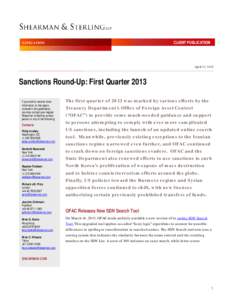 Sanctions Round-Up: First Quarter 2013