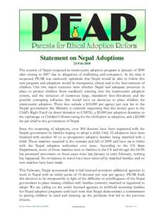PEAR Statement on Nepal International Adoption (Feb 2010)