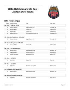 2014 Oklahoma State Fair Livestock Show Results 1001 Junior Angus Place Exhibitor Name