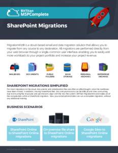 SharePoint Migrations  MigrationWiz® is a cloud-based email and data migration solution that allows you to migrate from any source to any destination. All migrations are performed directly from your web browser through 