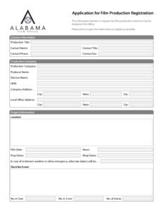 Application for Film Production Registration  ALABAMA F I L M  O F F I C E