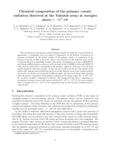 Chemical composition of the primary cosmic radiation observed at the Yakutsk array at energies above 3. · 1017 eV L. G. Dedenkoa∗, A. V. Glushkovb , G. F. Fedorovaa , S. P. Knurenkob , A. K. Makarovb , L. T. Makarovb 
