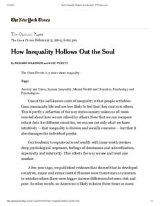 How Inequality Hollows Out the Soul - NYTimes.com The Great Divide February 2, 2014, 6:02 pm