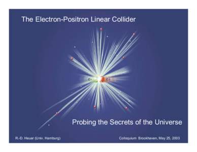 The Electron-Positron Linear Collider  Probing the Secrets of the Universe R.-D. Heuer (Univ. Hamburg)  Colloquium Brookhaven, May 25, 2003