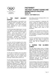 FACTSHEET THE FIGHT AGAINST DOPING AND PROMOTION OF ATHLETES’ HEALTH UPDATE - SEPTEMBER 2016