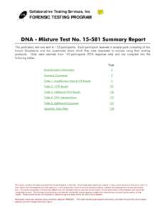 Collaborative Testing Services, Inc  FORENSIC TESTING PROGRAM DNA - Mixture Test NoSummary Report This proficiency test was sent to 153 participants. Each participant received a sample pack consisting of two
