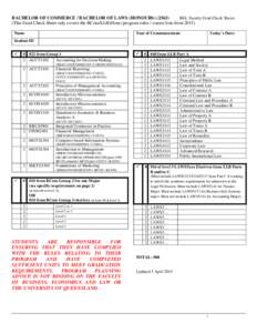 BACHELOR OF COMMERCE / BACHELOR OF LAWS (HONOURSBEL Faculty Grad Check Sheets (This Grad Check Sheet only covers the BCom/LLB(Hons) program rules / course lists fromName  Today’s Date: