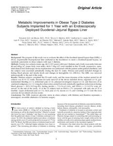 Metabolic Improvements in Obese Type 2 Diabetes Subjects Implanted for 1 Year with an Endoscopically Deployed Duodenal–Jejunal Bypass Liner