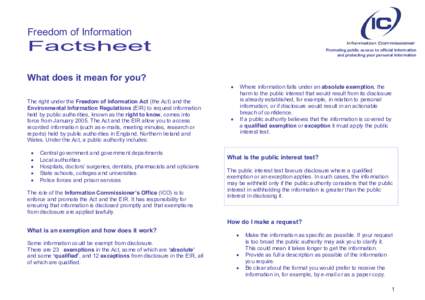 Freedom of Information  Factsheet Promoting public access to official information and protecting your personal information