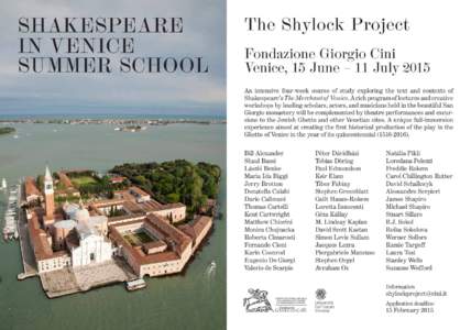 Shakespeare in Venice Summer School The Shylock Project Fondazione Giorgio Cini