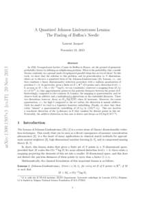 A Quantized Johnson Lindenstrauss Lemma: The Finding of Buffon’s Needle Laurent Jacques∗ November 21, 2013  arXiv:1309.1507v3 [cs.IT] 20 Nov 2013