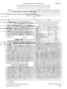 Proceedings of IPAC2013, Shanghai, China  WEPFI012 CONCEPTUAL DESIGN OF ILSF RF SYSTEM Kh. Sarhadi*, H. Ajam, H. Azizi, M. Fereidani, M. Jafarzadeh, S. Pirani, R. Safian, A. Shahverdi,