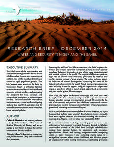 RESEARCH BRIEF NO. 24  RESEARCH BRIEF – DECEMBER 2014 WATER AND SECURITY IN NIGER AND THE SAHEL  EXECUTIVE SUMMARY