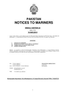 PAKISTAN  NOTICES TO MARINERS WEEKLY EDITION 33 Notices: 57/14