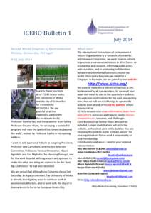 ICEHO Bulletin 1 July 2014 Second World Congress of Environmental History, Guimarães, Portugal 8-12 July 2014