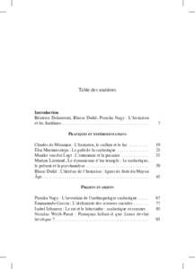 Table des matières  Introduction Béatrice Delaurenti, Blaise Dufal, Piroska Nagy : L’historien et les fantômes . . . . . . . . . . . . . . . . . . . . . . . . . . . . . . . . . . . . . . . . 	7 Pratiques et expér