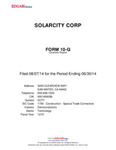 SOLARCITY CORP  FORM 10-Q (Quarterly Report)
