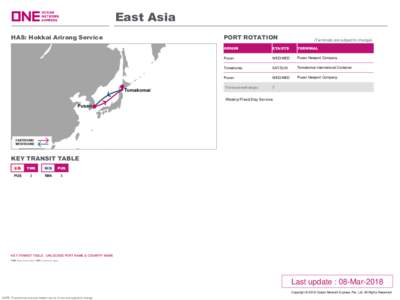 East Asia HAS: Hokkai Arirang Service PORT ROTATION  (Terminals are subject to change)