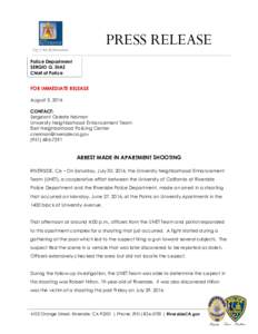 PRESS RELEASE Police Department SERGIO G. DIAZ Chief of Police  FOR IMMEDIATE RELEASE