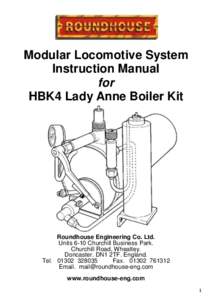 Modular Locomotive System Instruction Manual for HBK4 Lady Anne Boiler Kit  Roundhouse Engineering Co. Ltd.