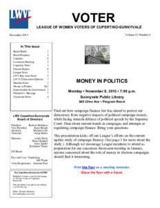 VOTER LEAGUE OF WOMEN VOTERS OF CUPERTINO-SUNNYVALE Volume 43 Number 4 November 2015
