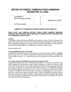 BEFORE THE FEDERAL COMMUNICATIONS COMMISSION WASHINGTON, D.C[removed]In the Matter of EAS Third Report and Order  )