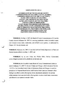 ORDINANCE NO. 2ft1 I-2  AN ORDINANCE OF TIlE BOARD OF COUNTY COMMISSIONERS OF COLUMI3It COUNTY, FLORIDA AMENDING ORDINANCE NOIS, SECTION 5, RATES AND CHARGES, OF COLUMBIA