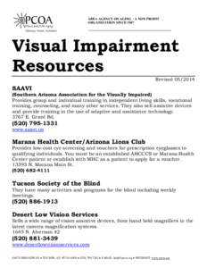 AREA AGENCY ON AGING – A NON PROFIT ORGANIZATION SINCE 1967 Visual Impairment Resources Revised[removed]