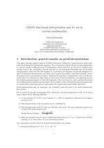 G¨odel’s functional interpretation and its use in current mathematics Ulrich Kohlenbach