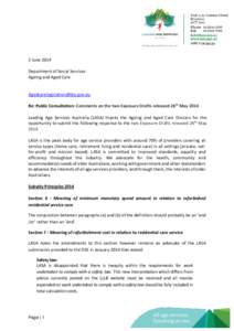 2 June 2014 Department of Social Services Ageing and Aged Care  Re: Public Consultation: Comments on the two Exposure Drafts released 26th May 2014