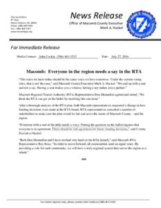 News Release  One South Main 8th Floor Mount Clemens, MIPhone: (