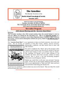 The Geneline The Monthly Newsletter of the Amelia Island Genealogical Society November 2014 AIGS November General Meeting