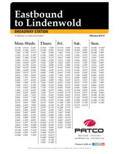 Eastbound to Lindenwold BROADWAY STATION 16 Minutes to Lindenwold Station  Effective[removed]