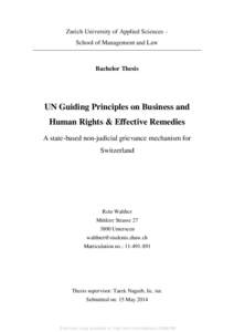 Zurich University of Applied Sciences – School of Management and Law Bachelor Thesis  UN Guiding Principles on Business and