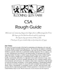 CSA Rough Guide Welcome to Community Supported Agriculture at Blooming Glen Farm. We hope you find this handbook useful in explaining the day-to-day operations of the CSA. Thank you for your membership and participation.