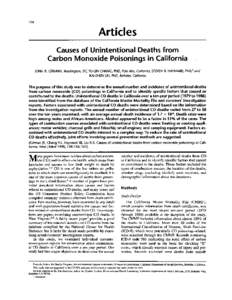 158  Articles Causes of Unintentional Deaths from Carbon Monoxide Poisonings in California JOHN R. GIRMAN, Washington, DC; YU-LIN CHANG, PhD, Palo Alto, California; STEVEN B. HAYWARD, PhD,t and