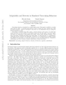 arXiv:nlin/0310041v1 [nlin.AO] 28 OctAdaptability and Diversity in Simulated Turn-taking Behaviour Hiroyuki Iizuka  Takashi Ikegami