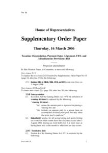 Supplementary Order Paper 16 - Taxation (Depreciation, Payment Dates Alignment, FBT, and Miscellaneous Provisions) Bill