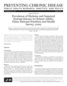 VOLUME 8: NO. 1, A13  JANUARY 2011 ORIGINAL RESEARCH  Prevalence of Diabetes and Impaired