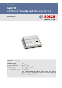 Final data sheet  BME280 Combined humidity and pressure sensor Bosch Sensortec